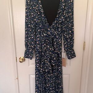 Halogen White and Blue Wrap Sundress with Bishop Sleeves
